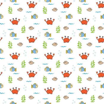 Seamless pattern with crabs and fish on white background vector