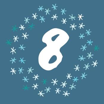 Christmas advent calendar card design The number eight is surrounded by snowflakes vector