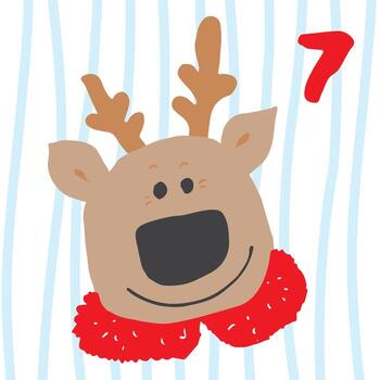 Christmas advent calendar card design A cartoon reindeer with a number seven on it vector