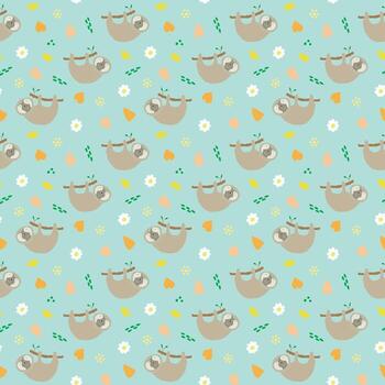 un sin costura modelo con un perezoso colgando en un rama. vector