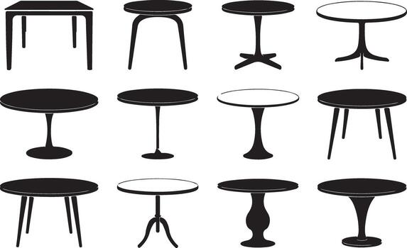 Assorted Table Silhouette Set on Checkered Pattern vector