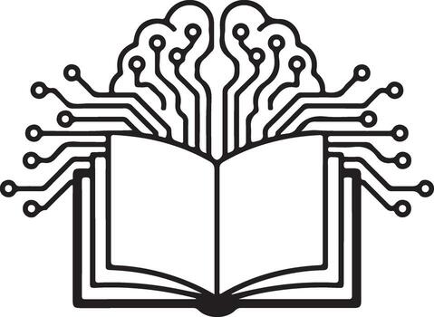 AI Learning Brain Minimalist art Silhouette Combining Artificial Intelligence and Knowledge Growth vector