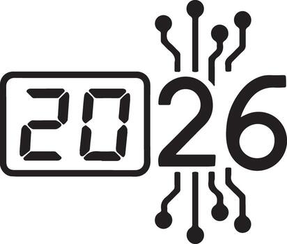 AI New Year Countdown Futuristic Digital Clock art Merging Technology and 2026 Celebration Concept vector