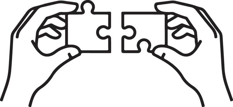 Hands fitting two jigsaw puzzle pieces together symbolizing teamwork collaboration connection success and problem solving concept vector