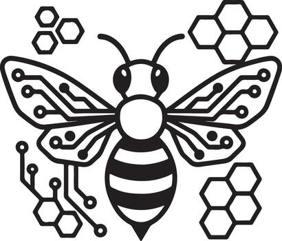 Bio-Tech Bee Hybrid art Outline Combining Robotics and Nature for Sustainable Future Concept art vector