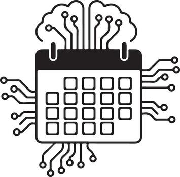 Minimal AI Calendar Modern art Outline Representing Smart Time Management and Digital Planning Concept vector