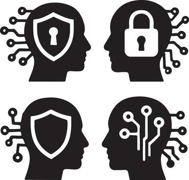 Cybersecurity Human Fusion Silhouette Set Digital Privacy and AI Protection Concept art for Tech and Security Projects vector