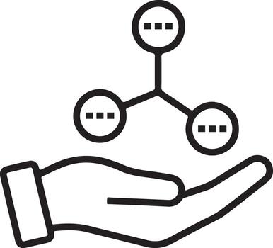 Abstract network connection icon held in an open hand representing sharing information and digital communication technology for business vector