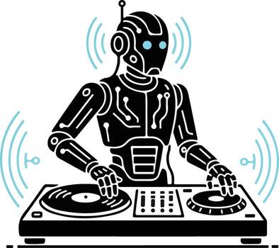 AI Music Fusion Futuristic Robot DJ Silhouette art Merging Artificial Intelligence and Sound Design vector