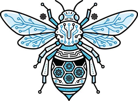 Bio-Tech Bee Hybrid art Outline Combining Robotics and Nature for Sustainable Future Concept vector