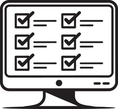 Checklist Completed Online Tasks Survey on Computer Screen Icon Outline vector