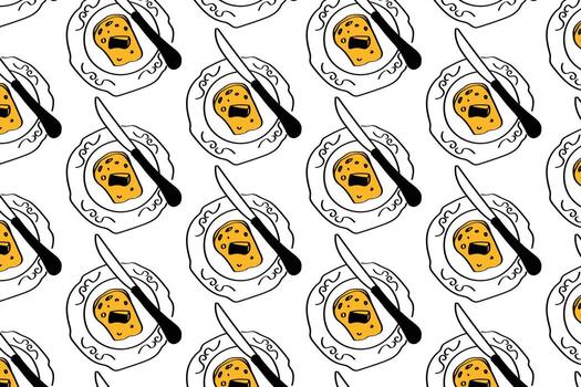Toast and Butter Sketch Pattern for Breakfast Branding and Cafe Menu Design. Illustrated hand-drawn toast and butter icons in seamless style. Perfect for branding, wrapping, menu art, and textile prin vector