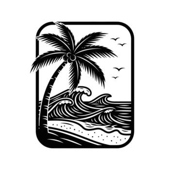 Tropical beach scene with palm tree and waves ocean design vector