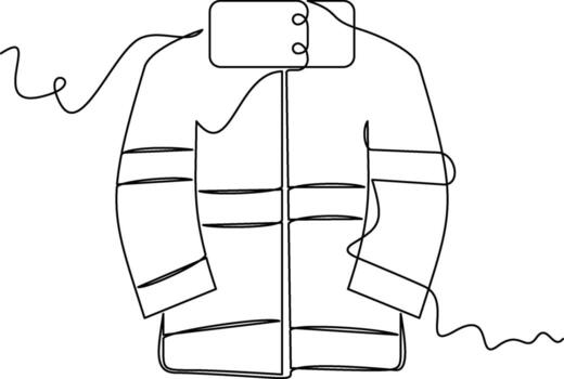 uno línea Arte bombero chaqueta ilustración. línea arte, uno continuo línea, simple, mano dibujado y bosquejo estilo. para iconos, símbolos, señales o logos vector