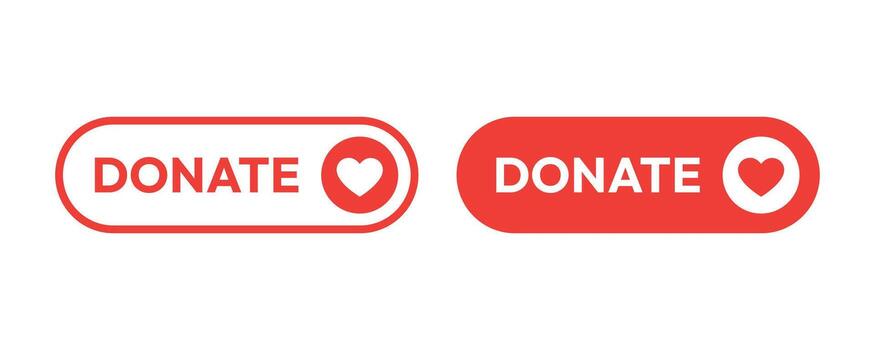 Donate button icon. Donate red button with heart icon. Voluntary and donation concept. vector