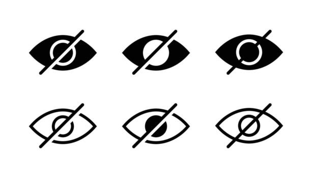 Eye crossed icon symbol set. Hidden eye slash icon. Invisible privacy symbol. Privacy, hidden eye, thin line symbols vector