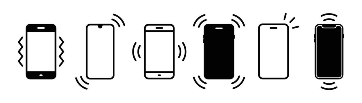 Set of vibration and ringing phone icons. Signal on smartphone. Ringing and vibrating smartphone icons. Incoming notification. vector