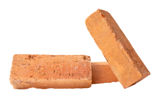 A strange pile of three old red or orange bricks isolated with clipping path in file format png