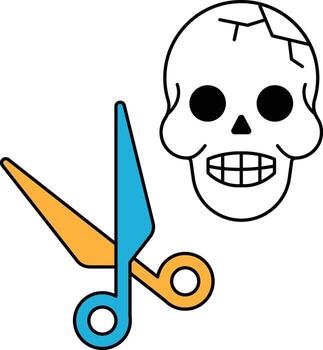 A skull with a pair of scissors next to it vector