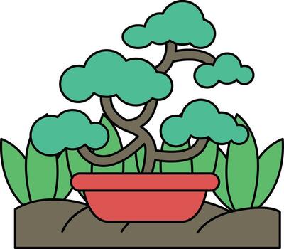 A large tree with many branches and leaves is in a small pot vector