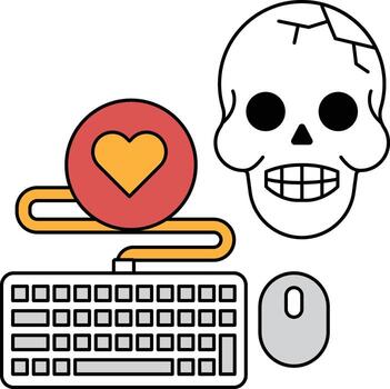 un cráneo es en un computadora teclado y ratón vector