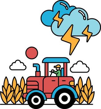 A tractor is driving through a field with a storm in the background vector
