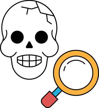 Skull with a magnifying glass on top of it vector