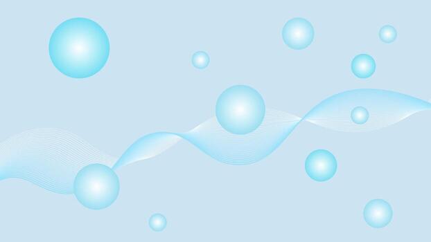 Minimal abstract background with glowing blue spheres and smooth flowing wave lines on a light blue backdrop vector