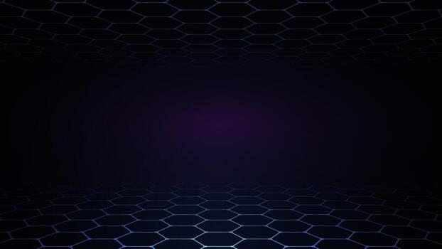 Dark futuristic hexagon grid background with glowing gradient light, ideal for technology and digital concepts vector