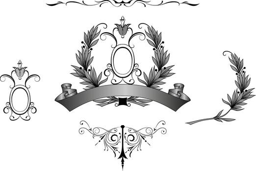 a set of vintage frames for graphic works and design, cover art and certificates, clipart on a white background, retro style leaves with abstract elements vector