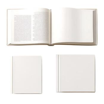 Open and closed blank white books presented from different angles isolated on white background isolated on transparent background photo
