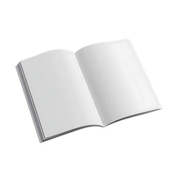 Open blank magazine with clean white pages and a stack of pages on the left isolated on white background isolated on transparent background photo