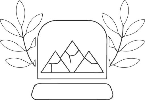Outline of mountains inside a snow globe with leaves vector