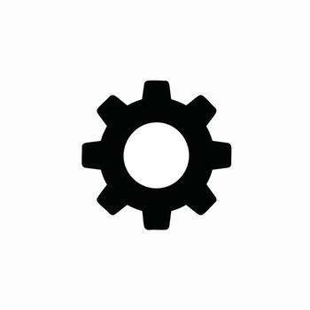 Black Gear Cog Icon on White Background Representing Settings and Mechanical Processes vector