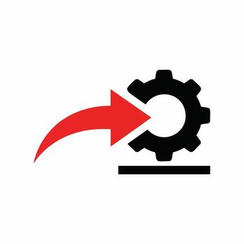 Arrow interacting with gear depicting integration process and data transfer illustration concept vector