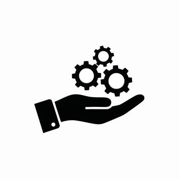 Black Hand Holding Gears Symbolizing Mechanical Engineering and Technological Solutions for Innovation and Industry vector