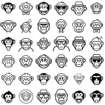 A set of monkey faces with different expressions vector