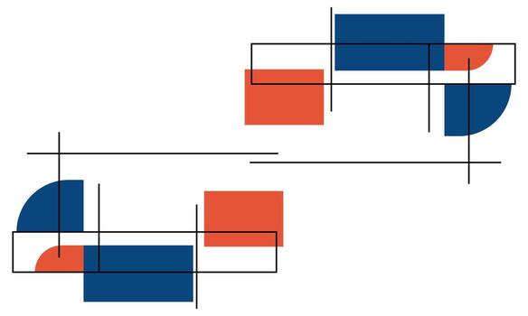 A graphic design of two squares with blue and orange lines vector