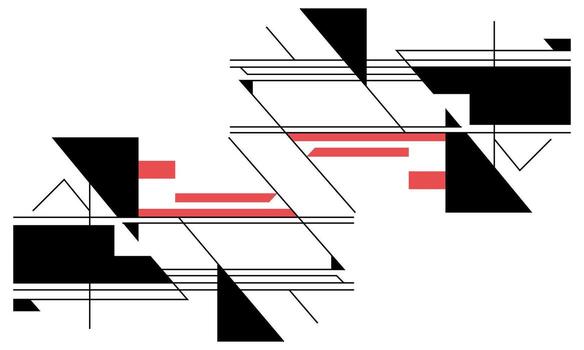 A black and white geometric pattern with red and white lines vector