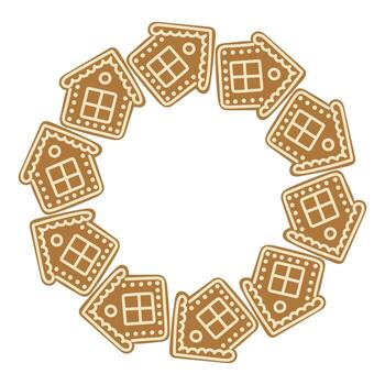 pan de jengibre casas arreglado en un circular modelo para festivo decoración en un fiesta ajuste vector