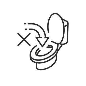 hacer no lanzar en el baño, prohibido camada en el WC, Delgado línea símbolo en blanco antecedentes vector