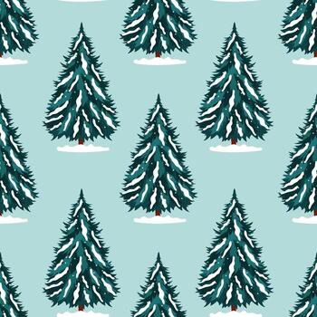 Christmas background with winter fir trees. A beautiful seamless pattern for printing on textiles, packaging, and wrapping paper. vector