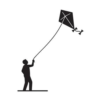 a man is flying a kite with a string silhouette vector