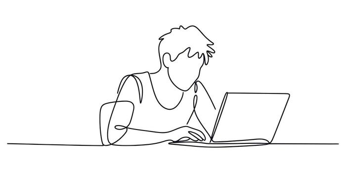 continuo línea dibujo de un persona trabajando en un ordenador portátil computadora escalable gráfico vector