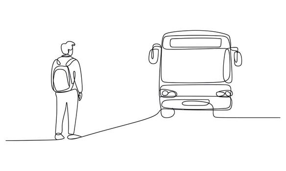 Continuous line drawing of person waiting for bus at station illustration vector