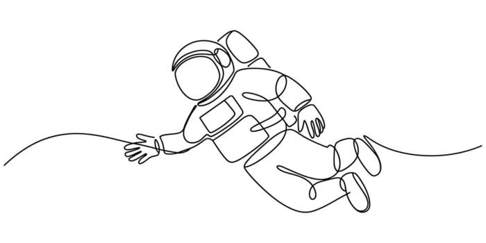 Astronaut exploring space with a single continuous line drawing art illustration vector