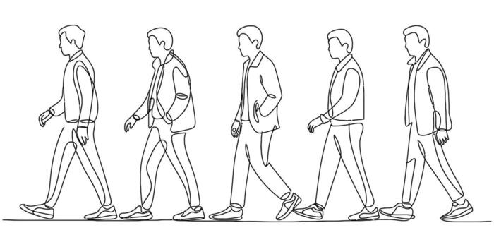 A seamless continuous line drawing of men walking in a procession illustration vector