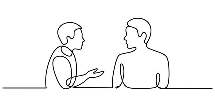 Continuous line drawing two people talking engaging in conversation conversation dialogue discussion vector
