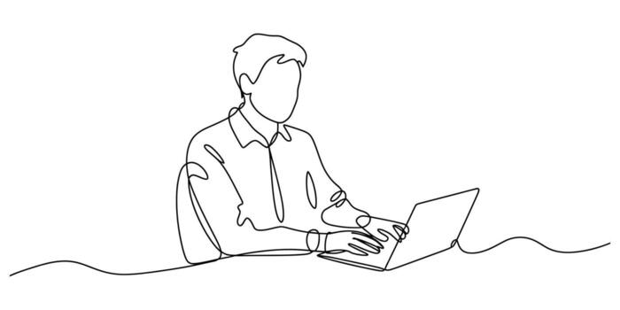 continuo línea dibujo de un persona trabajando en un ordenador portátil computadora ilustración vector