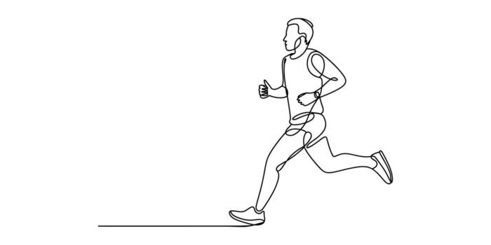 Dynamic continuous line drawing of a runner in full stride Illustration vector